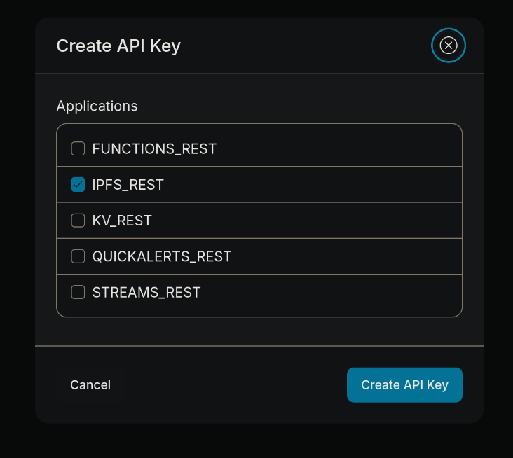 Quicknode API key modal